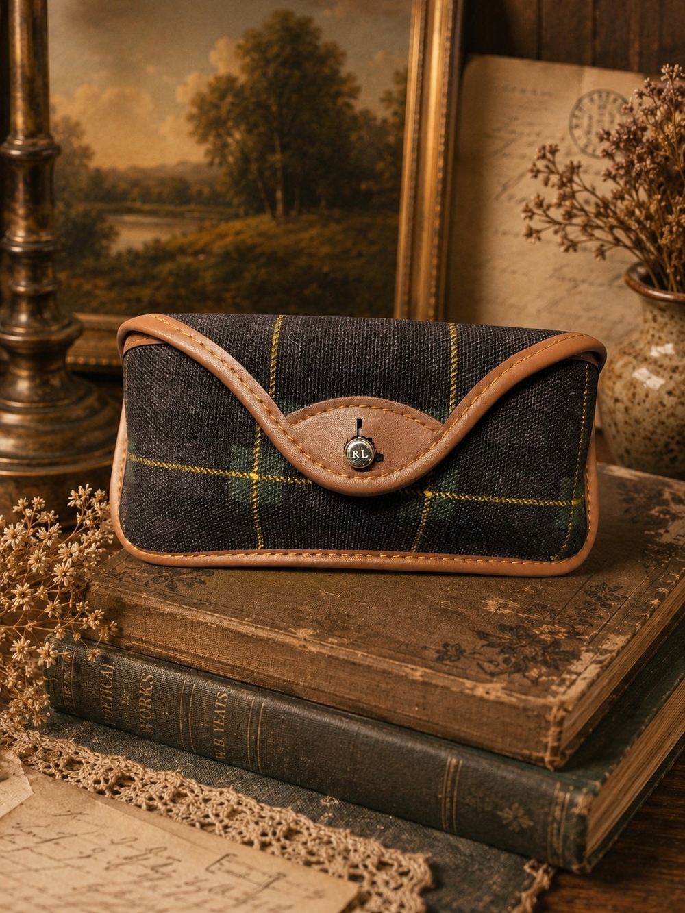 Ralph Lauren Plaid Eyeglass Case with Tan Trim